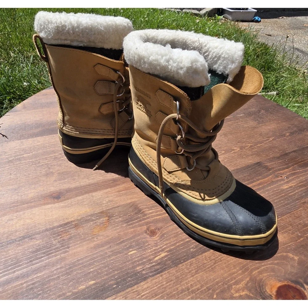 Sorel Caribou Waterproof Winter Snow Boots Women's Size 6 Tan Black Insulated...